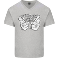 Pew Pew Pew Hands Funny Sci-Fi Lightsaber Mens V-Neck Cotton T-Shirt Sports Grey