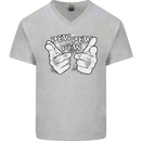 Pew Pew Pew Hands Funny Sci-Fi Lightsaber Mens V-Neck Cotton T-Shirt Sports Grey