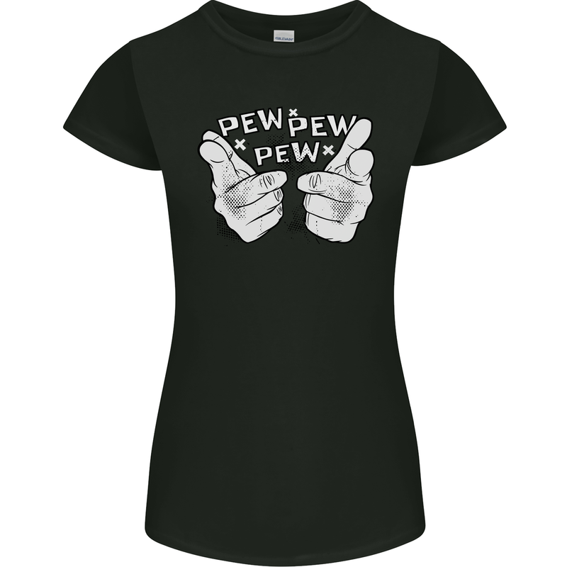 Pew Pew Pew Hands Funny Sci-Fi Lightsaber Womens Petite Cut T-Shirt Black