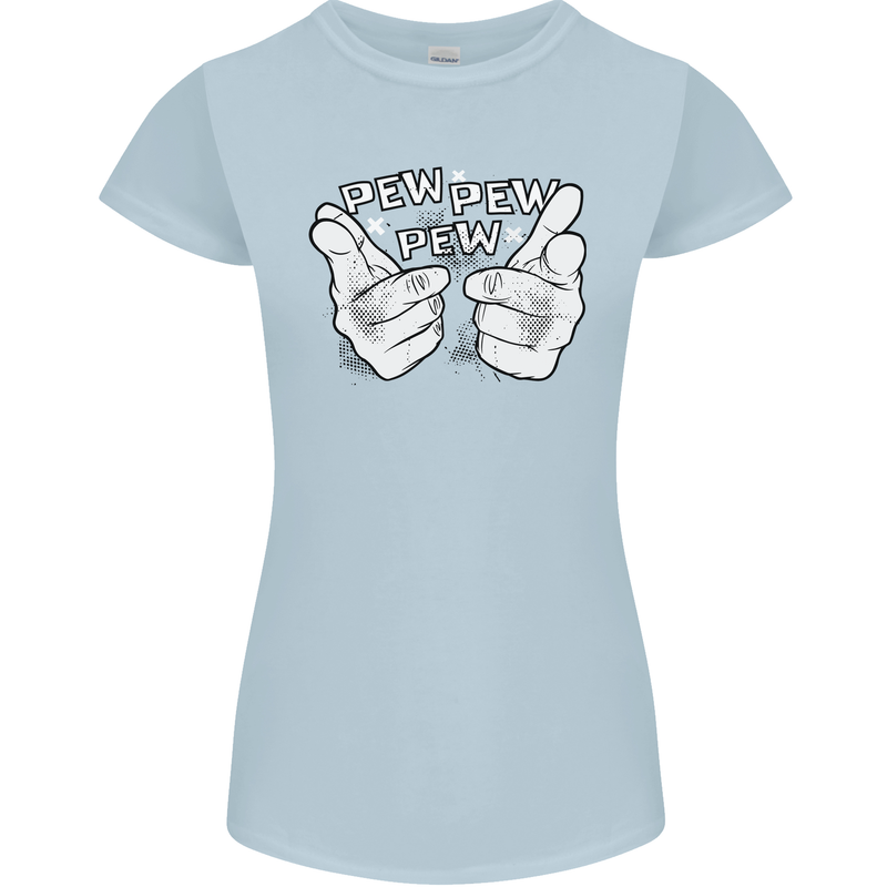 Pew Pew Pew Hands Funny Sci-Fi Lightsaber Womens Petite Cut T-Shirt Light Blue