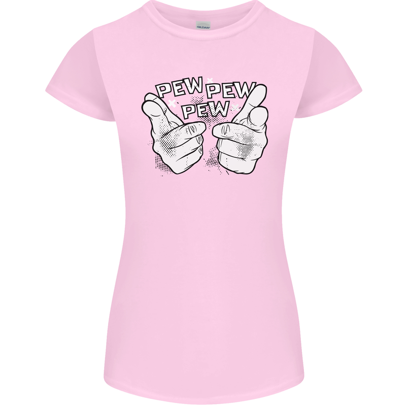 Pew Pew Pew Hands Funny Sci-Fi Lightsaber Womens Petite Cut T-Shirt Light Pink