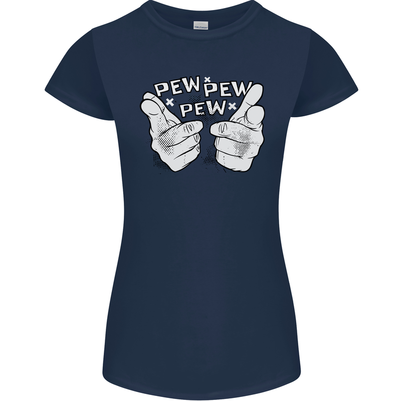 Pew Pew Pew Hands Funny Sci-Fi Lightsaber Womens Petite Cut T-Shirt Navy Blue