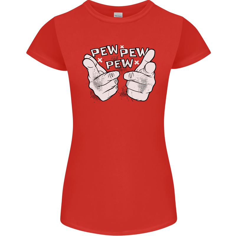 Pew Pew Pew Hands Funny Sci-Fi Lightsaber Womens Petite Cut T-Shirt Red