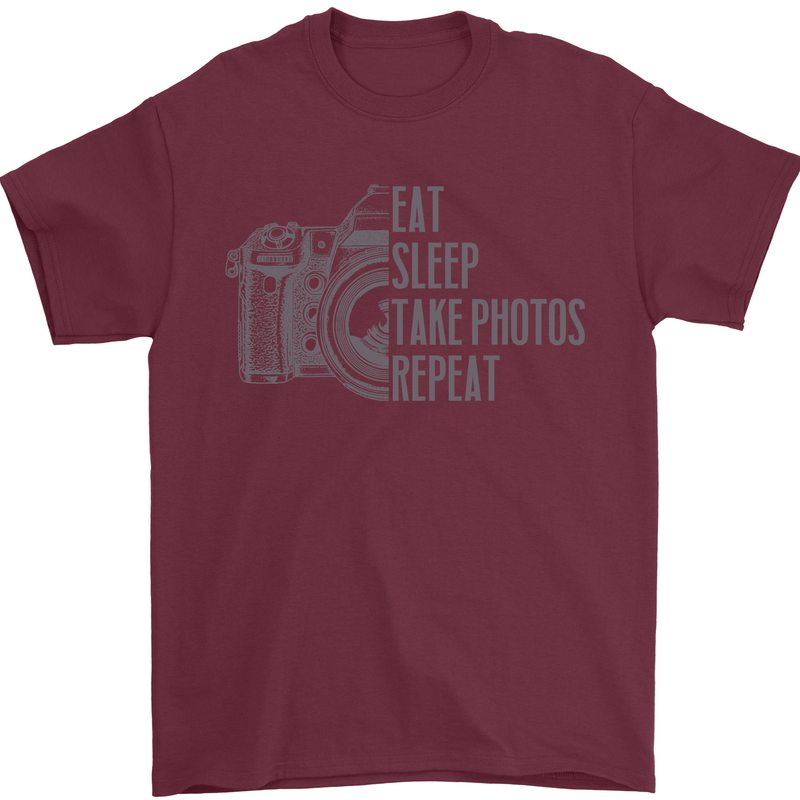 Photography Eat Sleep Photos Photographer Mens T-Shirt 100% Cotton Maroon
