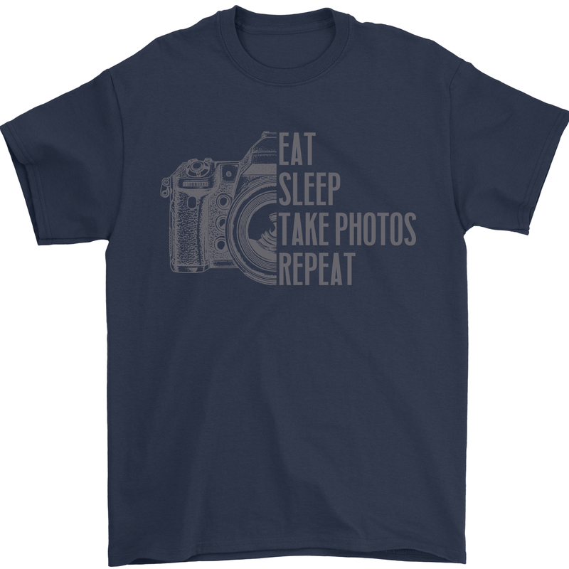 Photography Eat Sleep Photos Photographer Mens T-Shirt 100% Cotton Navy Blue