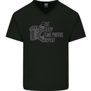 Photography Eat Sleep Photos Photographer Mens V-Neck Cotton T-Shirt Black
