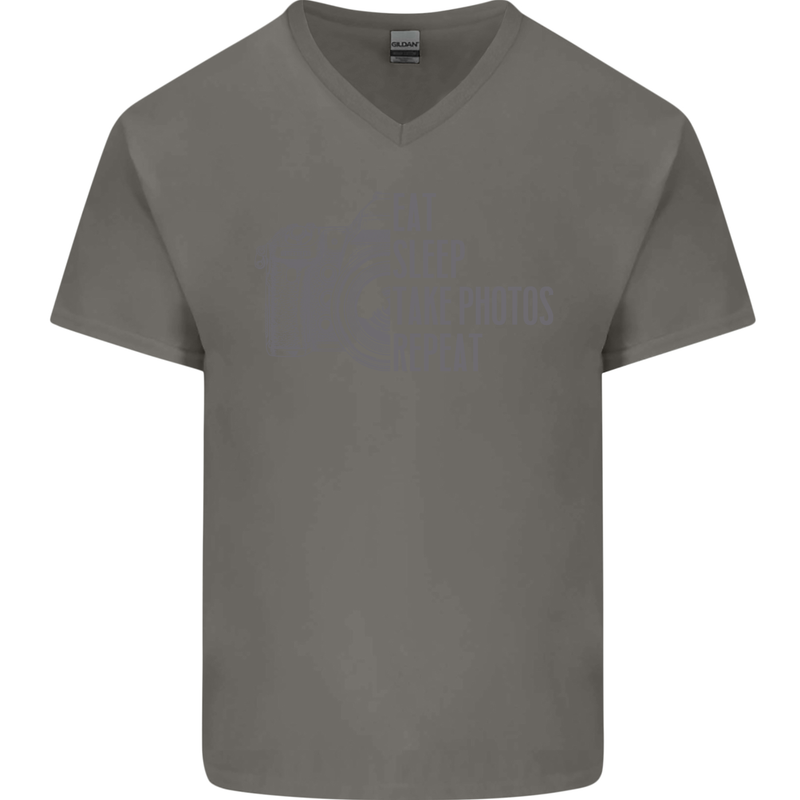 Photography Eat Sleep Photos Photographer Mens V-Neck Cotton T-Shirt Charcoal