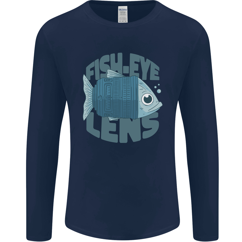 Photography Funny Fisheye Lens Photographer Mens Long Sleeve T-Shirt Navy Blue