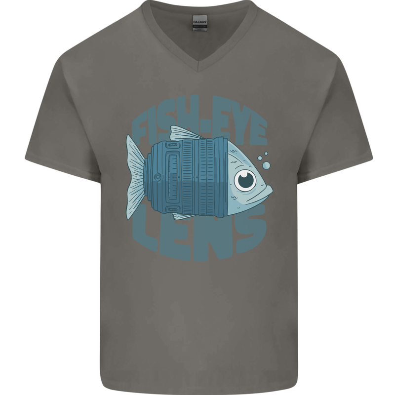 Photography Funny Fisheye Lens Photographer Mens V-Neck Cotton T-Shirt Charcoal