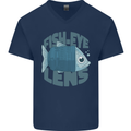 Photography Funny Fisheye Lens Photographer Mens V-Neck Cotton T-Shirt Navy Blue