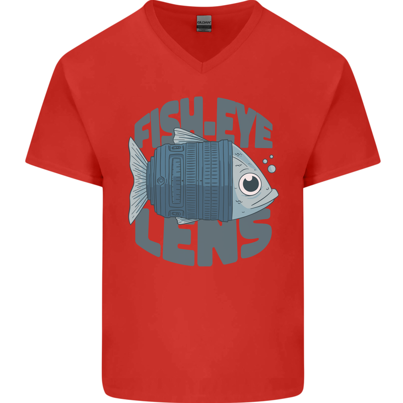 Photography Funny Fisheye Lens Photographer Mens V-Neck Cotton T-Shirt Red