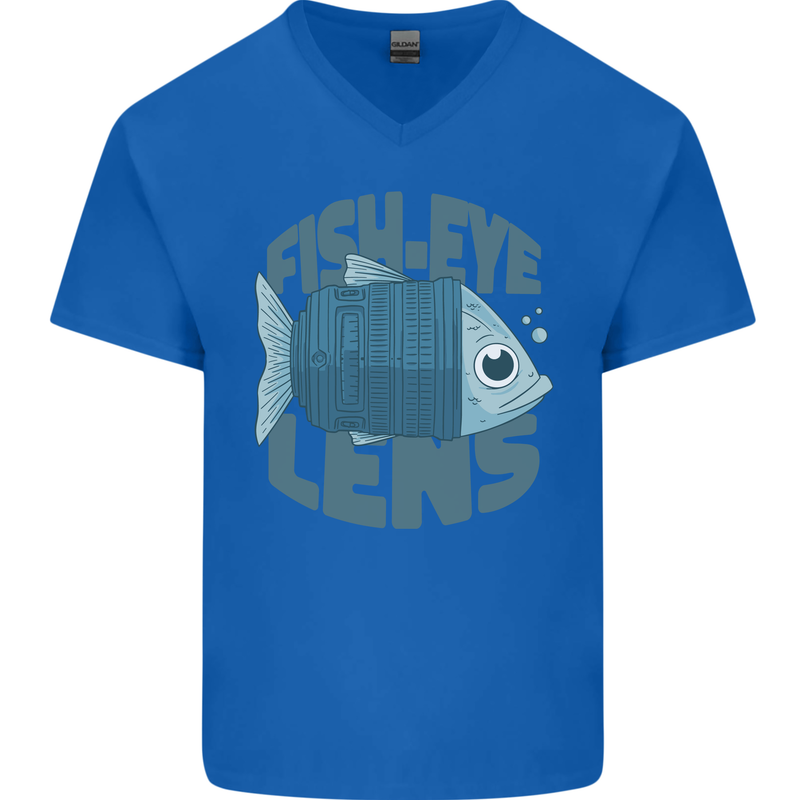 Photography Funny Fisheye Lens Photographer Mens V-Neck Cotton T-Shirt Royal Blue