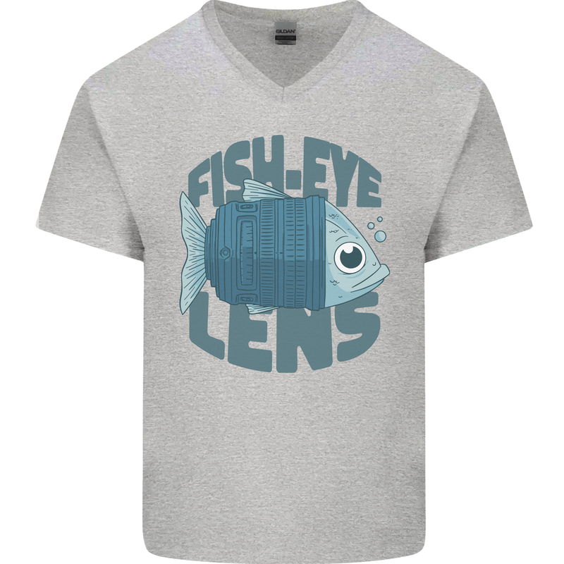 Photography Funny Fisheye Lens Photographer Mens V-Neck Cotton T-Shirt Sports Grey
