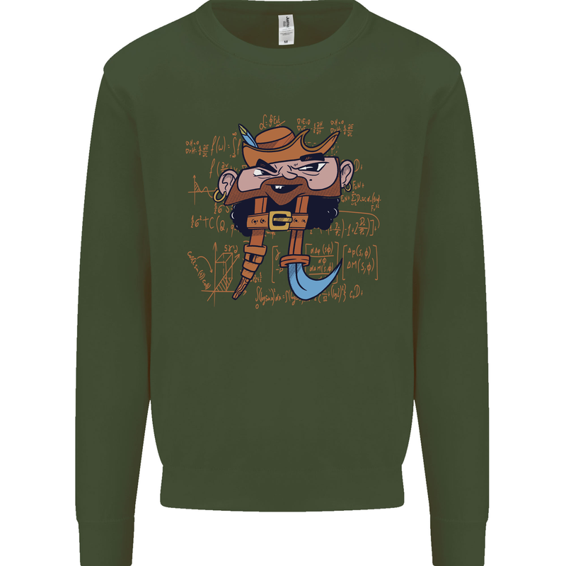 Pi Pirate Funny Maths Equation Geek Nerd Kids Sweatshirt Jumper Forest Green