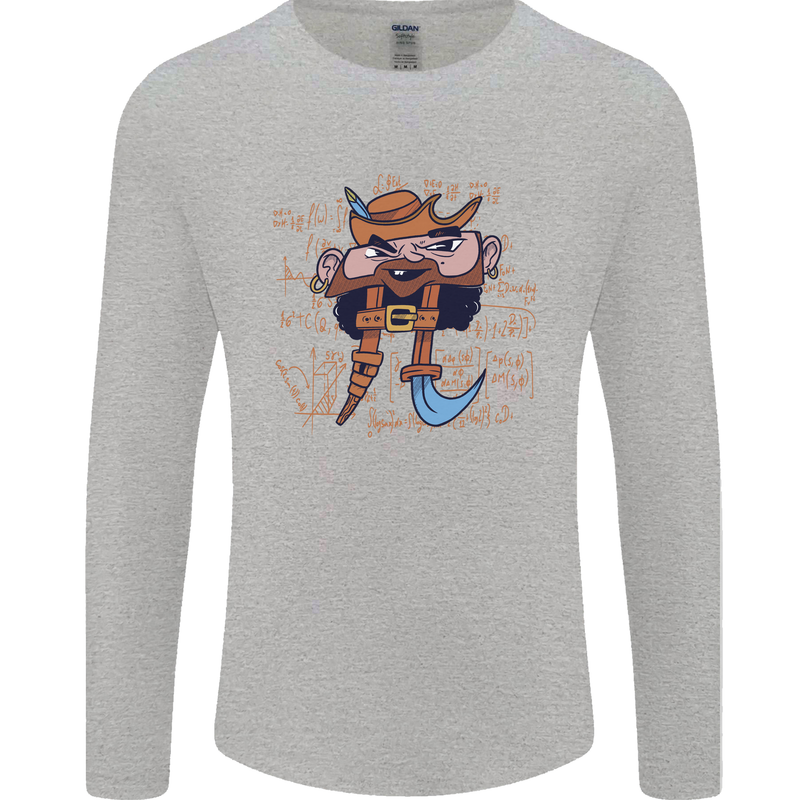 Pi Pirate Funny Maths Equation Geek Nerd Mens Long Sleeve T-Shirt Sports Grey