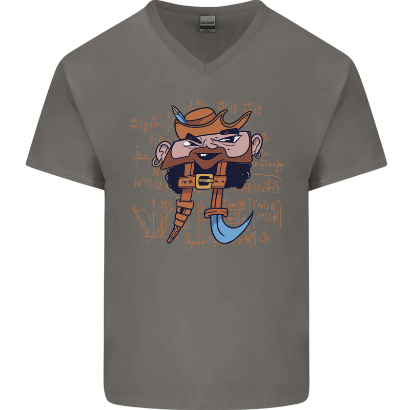 Pi Pirate Funny Maths Equation Geek Nerd Mens V-Neck Cotton T-Shirt Charcoal