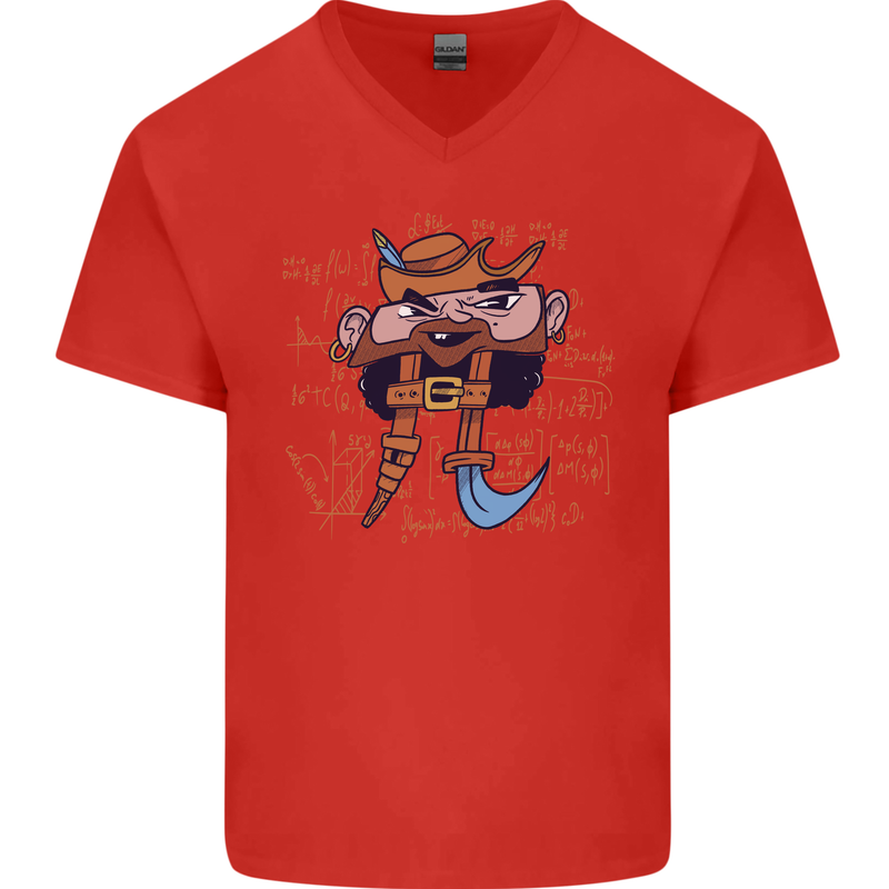 Pi Pirate Funny Maths Equation Geek Nerd Mens V-Neck Cotton T-Shirt Red