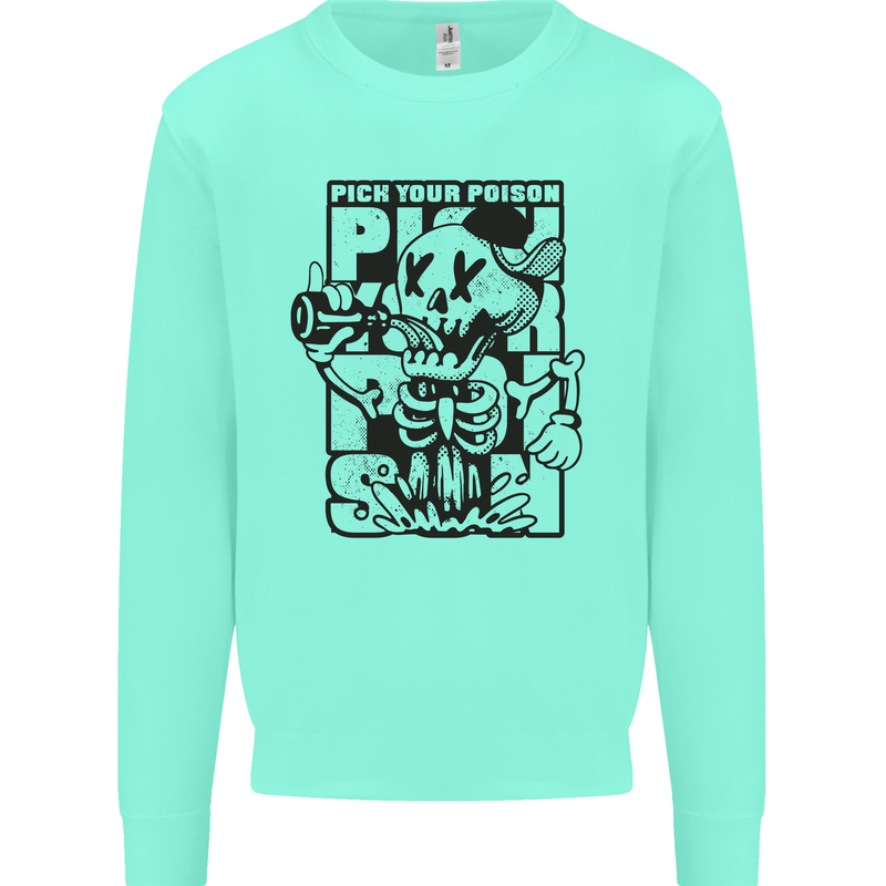 Pick Your Poison Beer Alcohol Skeleton Skull Kids Sweatshirt Jumper Peppermint