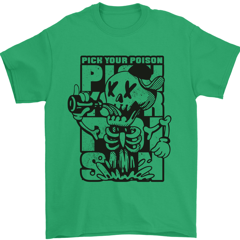 Pick Your Poison Beer Alcohol Skeleton Skull Mens T-Shirt 100% Cotton Irish Green