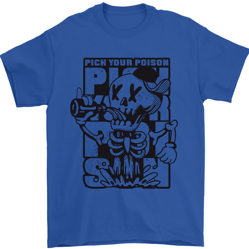 Pick Your Poison Beer Alcohol Skeleton Skull Mens T-Shirt 100% Cotton Royal Blue