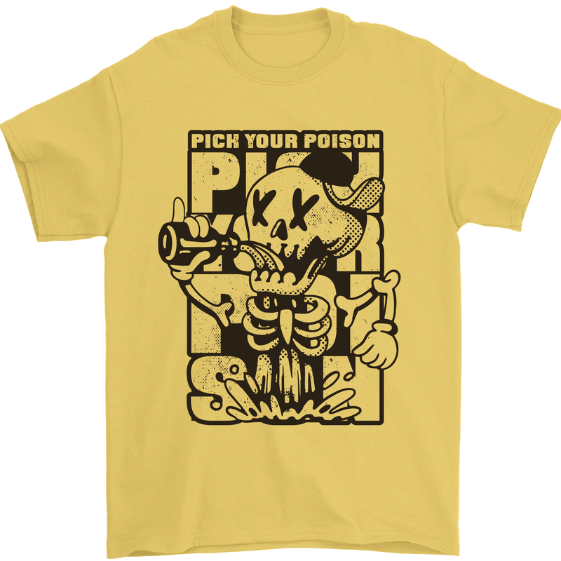 Pick Your Poison Beer Alcohol Skeleton Skull Mens T-Shirt 100% Cotton Yellow