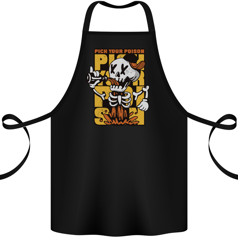 Pick Your Poison Beer Alcohol Skull Skeleton Cotton Apron 100% Organic Black