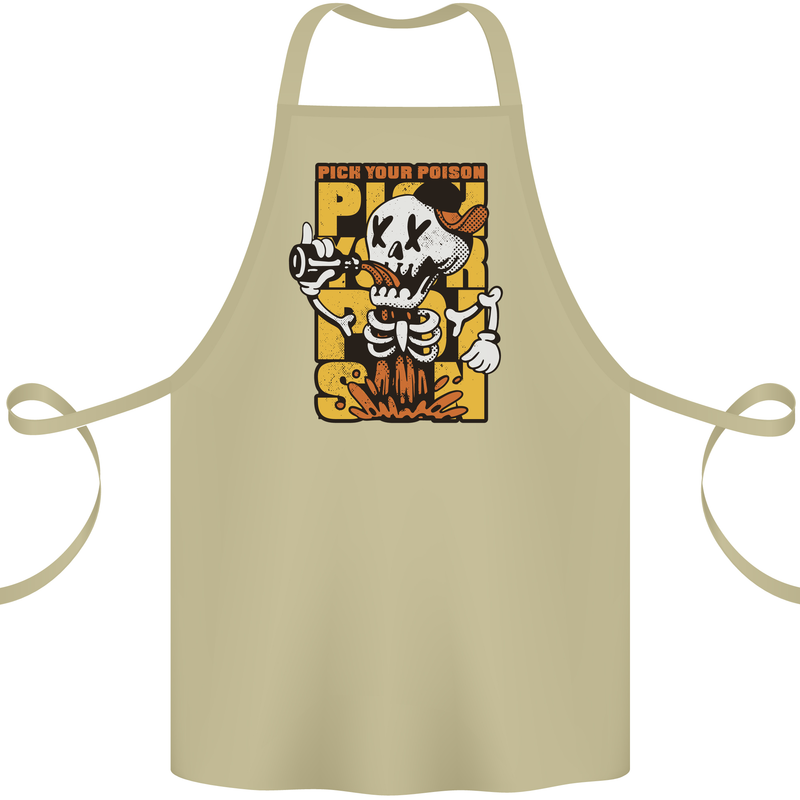 Pick Your Poison Beer Alcohol Skull Skeleton Cotton Apron 100% Organic Khaki
