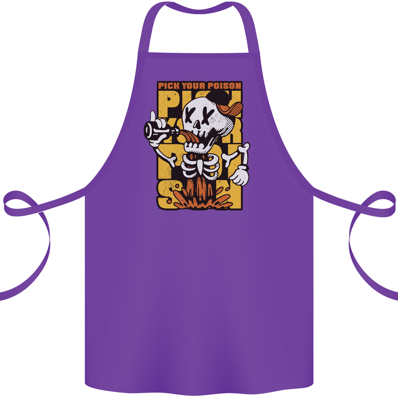 Pick Your Poison Beer Alcohol Skull Skeleton Cotton Apron 100% Organic Purple