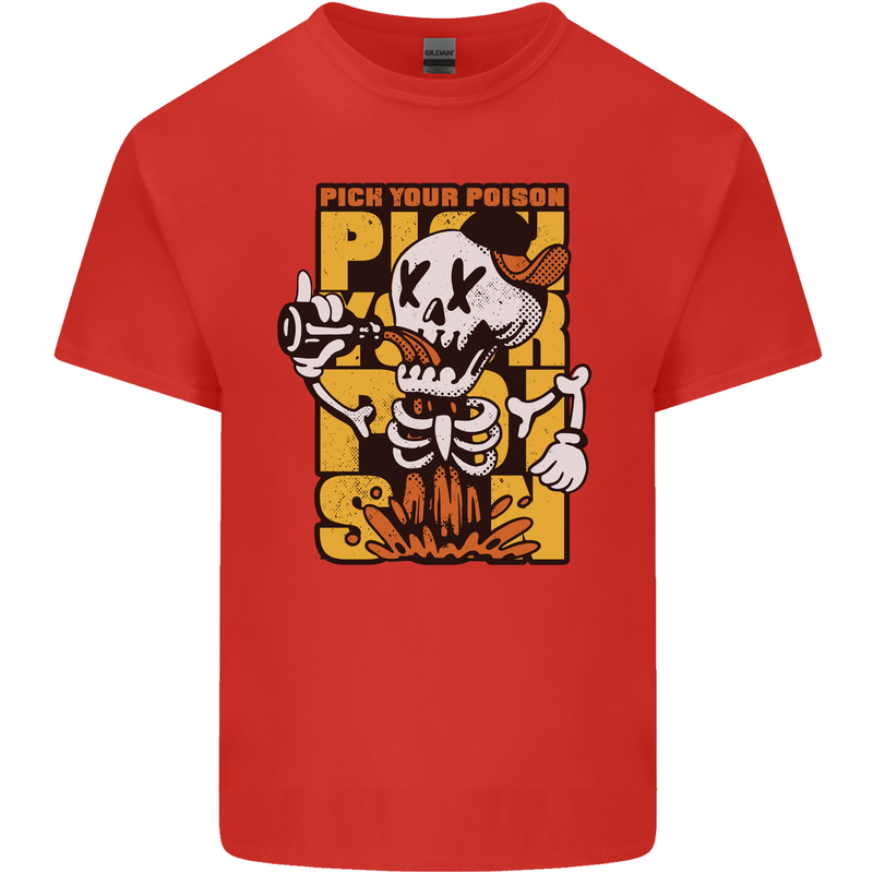 Pick Your Poison Beer Alcohol Skull Skeleton Kids T-Shirt Childrens Red