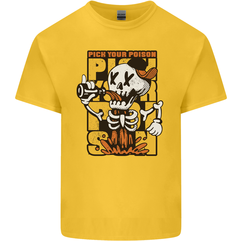 Pick Your Poison Beer Alcohol Skull Skeleton Kids T-Shirt Childrens Yellow