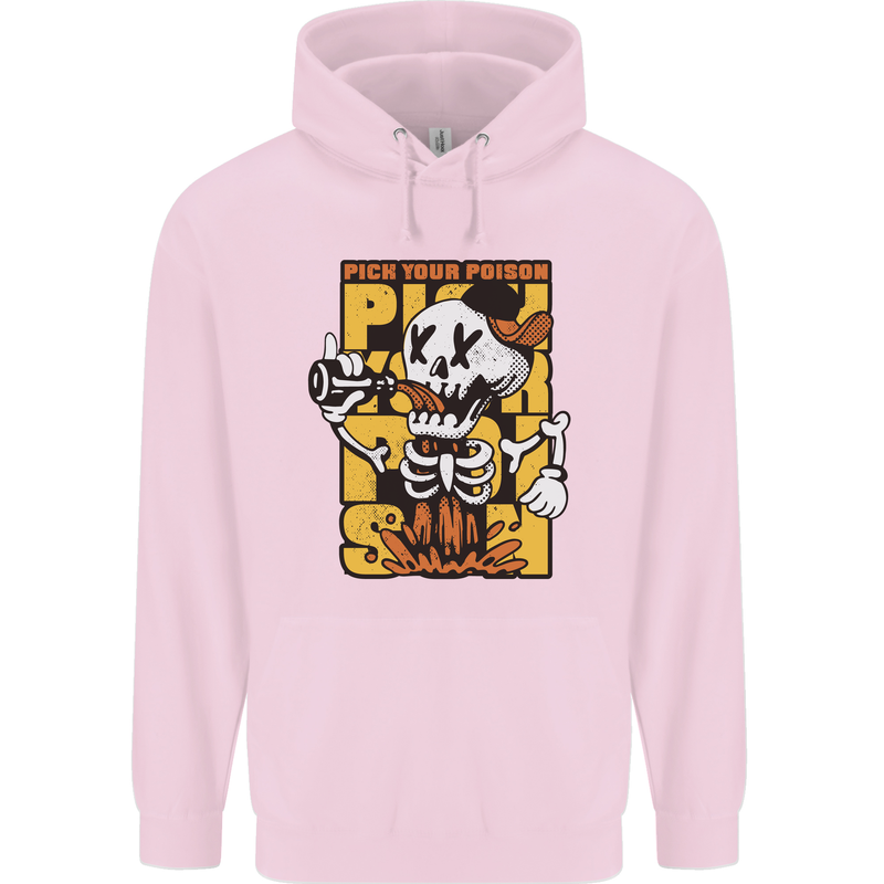 Pick Your Poison Beer Alcohol Skull Skeleton Mens 80% Cotton Hoodie Light Pink