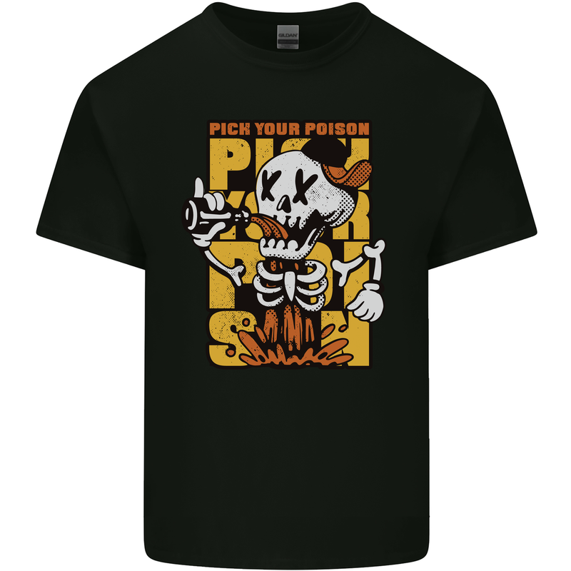 Pick Your Poison Beer Alcohol Skull Skeleton Mens Cotton T-Shirt Tee Top Black