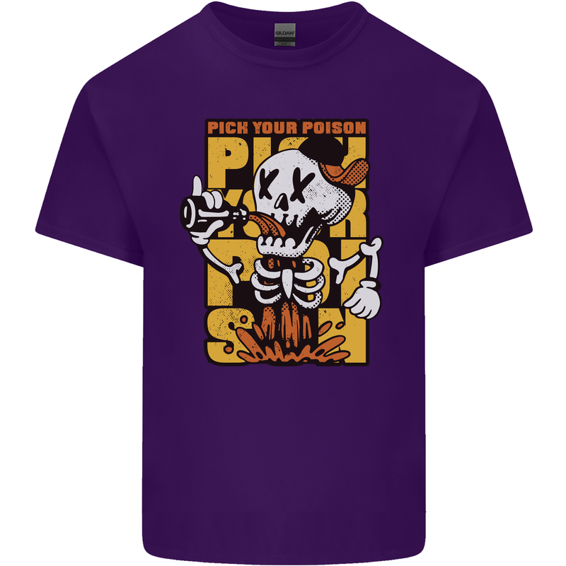 Pick Your Poison Beer Alcohol Skull Skeleton Mens Cotton T-Shirt Tee Top Purple