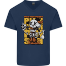 Pick Your Poison Beer Alcohol Skull Skeleton Mens V-Neck Cotton T-Shirt Navy Blue