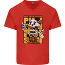 Pick Your Poison Beer Alcohol Skull Skeleton Mens V-Neck Cotton T-Shirt Red