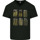 Pickle Jars Gurkins Cucumber Mens V-Neck Cotton T-Shirt Black