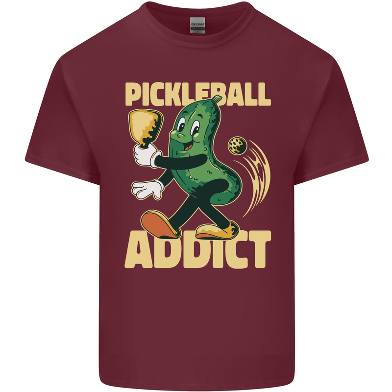 Pickleball Addict Mens Cotton T-Shirt Tee Top Maroon