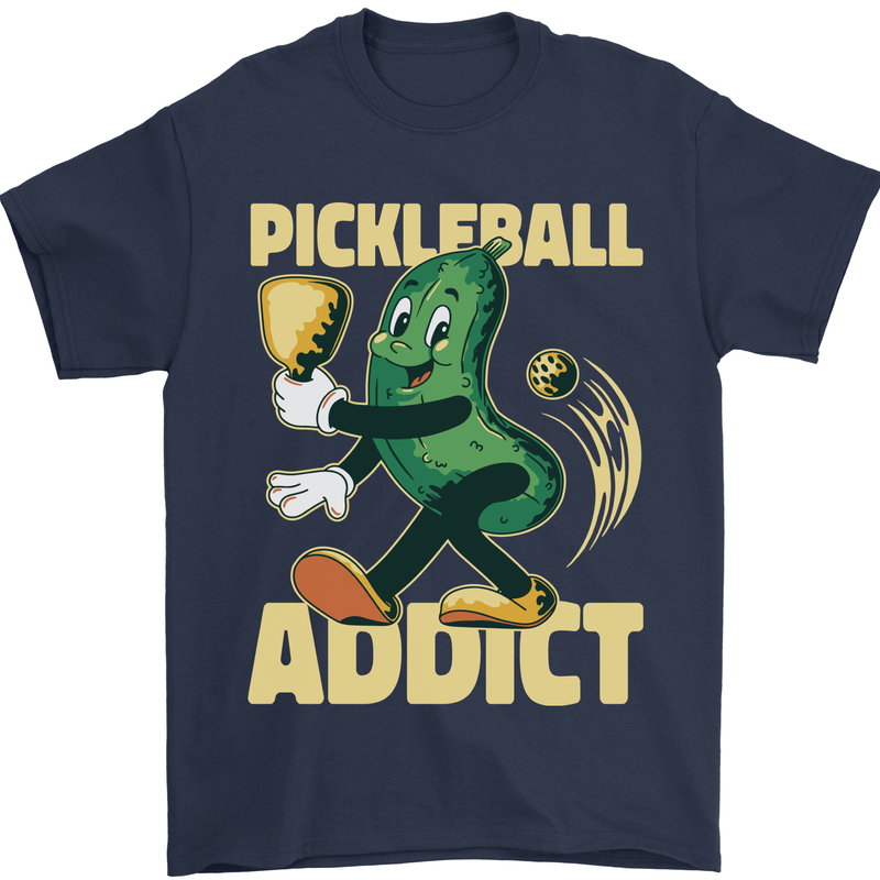 Pickleball Addict Mens T-Shirt 100% Cotton Navy Blue