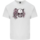 Pigtail Punk Rock Girl Skull Mens Cotton T-Shirt Tee Top White