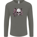 Pigtail Punk Rock Girl Skull Mens Long Sleeve T-Shirt Charcoal
