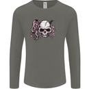 Pigtail Punk Rock Girl Skull Mens Long Sleeve T-Shirt Charcoal