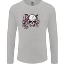Pigtail Punk Rock Girl Skull Mens Long Sleeve T-Shirt Sports Grey