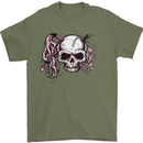 Pigtail Punk Rock Girl Skull Mens T-Shirt 100% Cotton Military Green