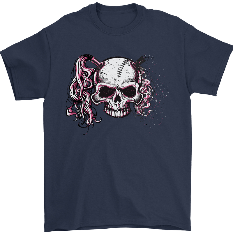 Pigtail Punk Rock Girl Skull Mens T-Shirt 100% Cotton Navy Blue