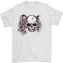 Pigtail Punk Rock Girl Skull Mens T-Shirt 100% Cotton White