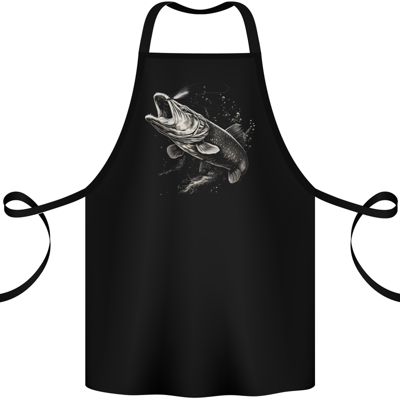 Pike Fish on a Line Fishing Fisherman Cotton Apron 100% Organic Black