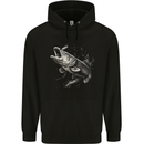 Pike Fish on a Line Fishing Fisherman Mens 80% Cotton Hoodie Black