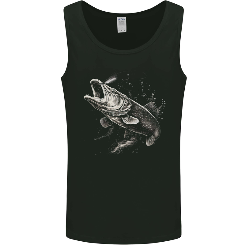 Pike Fish on a Line Fishing Fisherman Mens Vest Tank Top Black