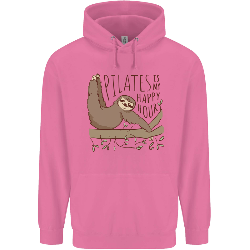 Pilates My Happy Hour Funny Yoga Sloth Childrens Kids Hoodie Azalea