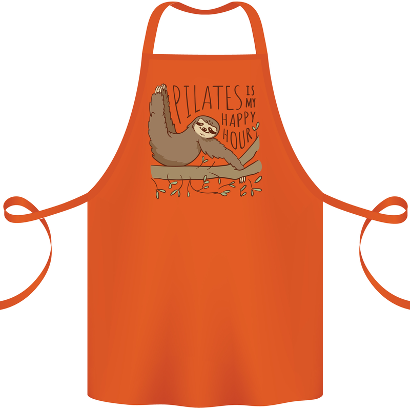 Pilates My Happy Hour Funny Yoga Sloth Cotton Apron 100% Organic Orange